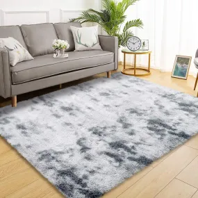 GARVEE Fluffy Area Rugs for Living Room 8' x 10' Modern Plush and Thick Faux Fur Shag Rug Non-Slip Tie Dye Carpet for Bedroom, Fuzzy Shaggy Rugs for Kids Nursery Dorm - Light Grey / 8 x 10 Feet