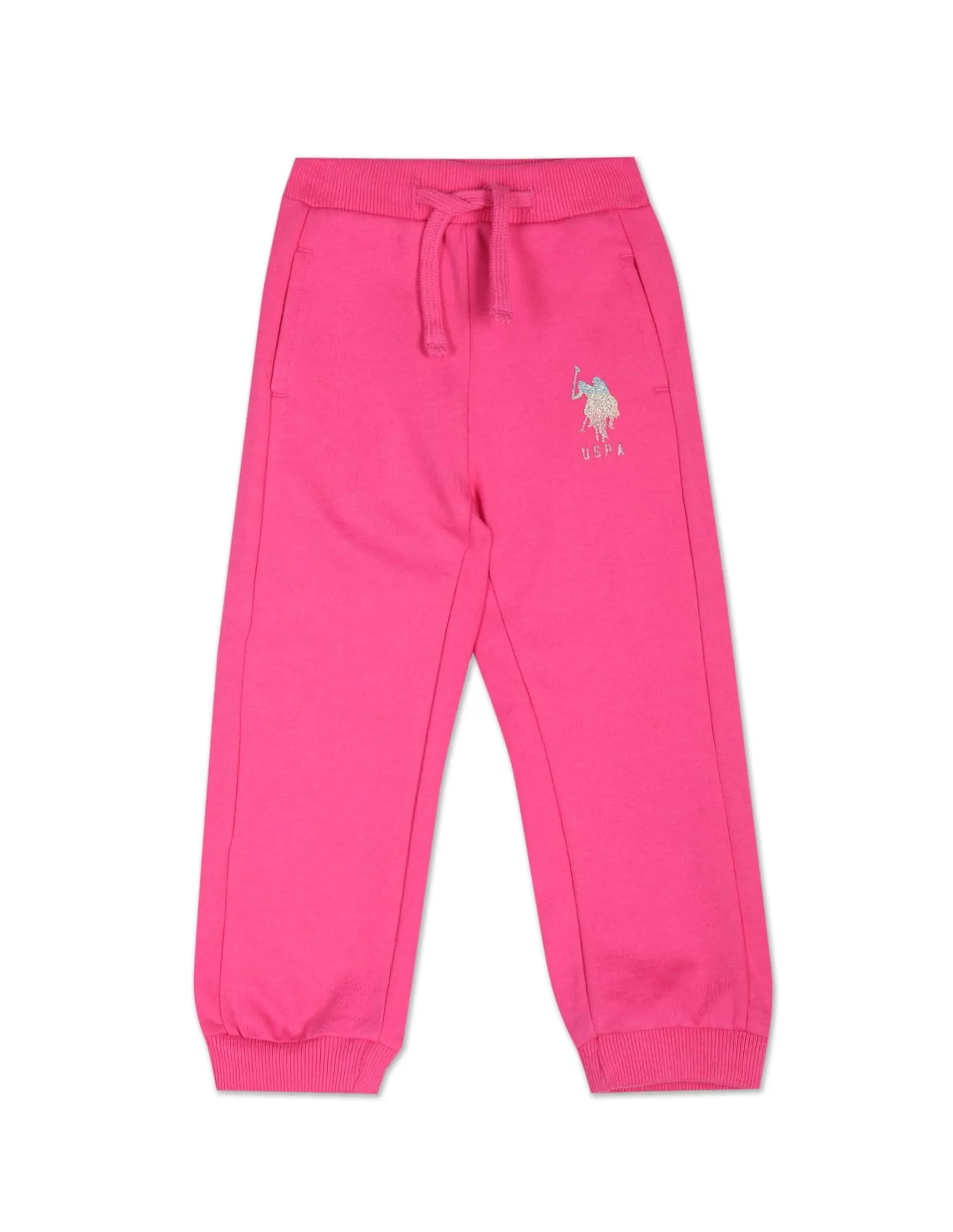 Girls Drawstring Waist Glitter Logo Solid Joggers