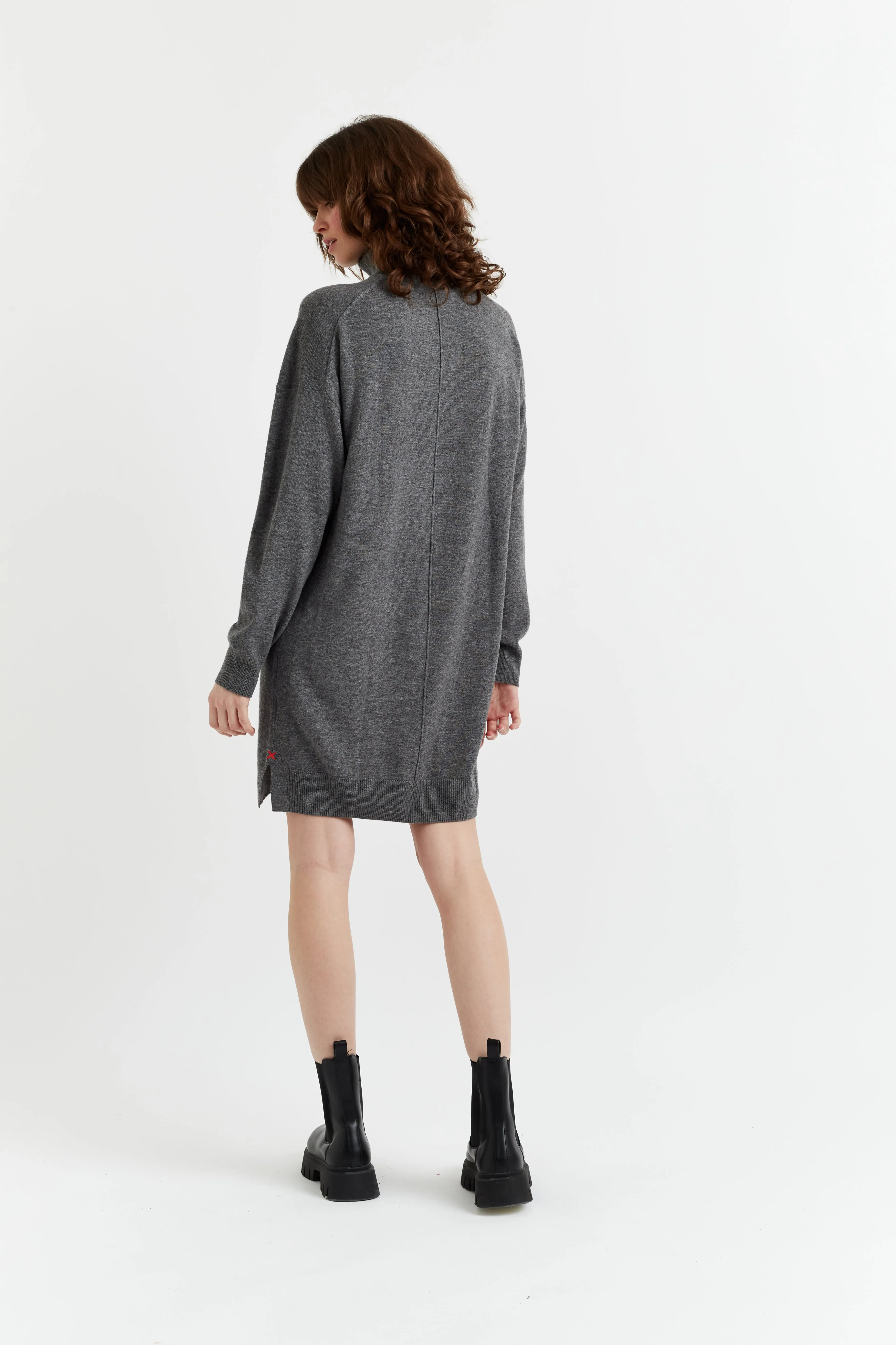 Grey Wool-Cashmere Rollneck Dress