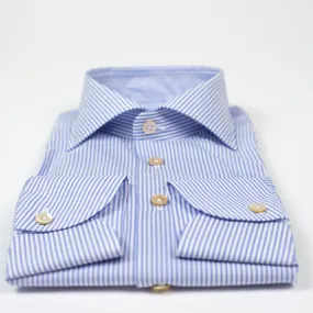 Hand-sewn Alumo Zephyr Soyella blue stripe shirt, spread collar