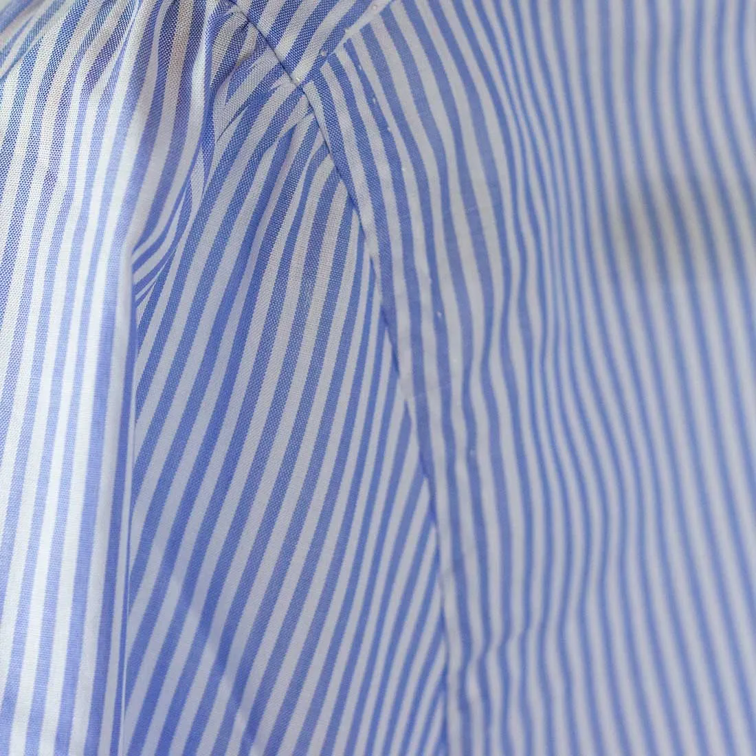 Hand-sewn Alumo Zephyr Soyella blue stripe shirt, spread collar