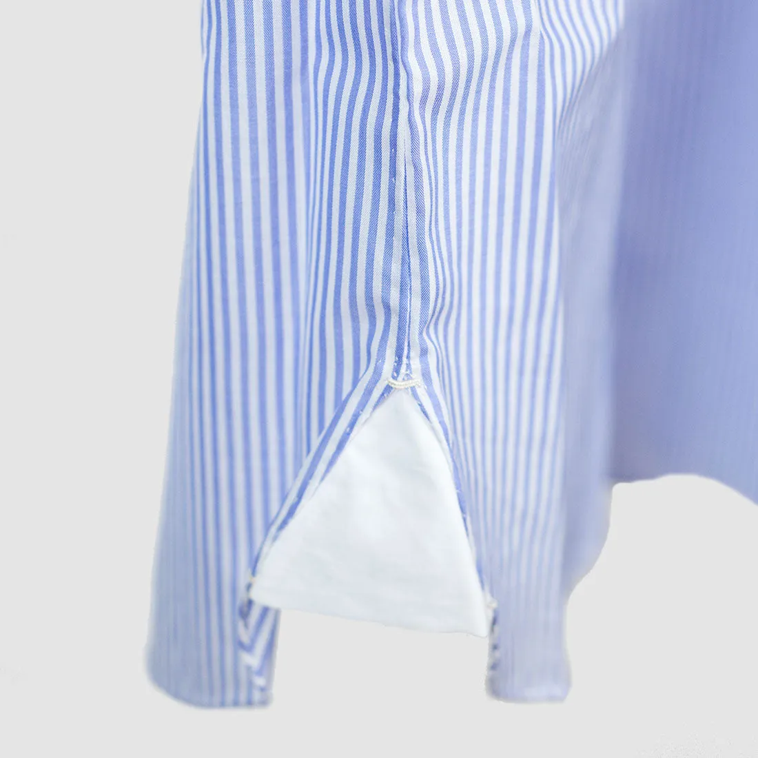 Hand-sewn Alumo Zephyr Soyella blue stripe shirt, spread collar