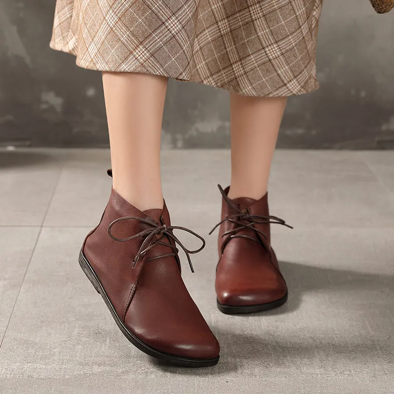 Handmade Soft Leather Barefoot Ankle Boots Retro Round Toe Short Boots Women Mori Girl Boots