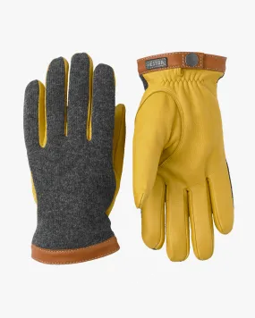 Hestra Deerskin Wool Tricot Gloves - Charcoal / Natural Yellow