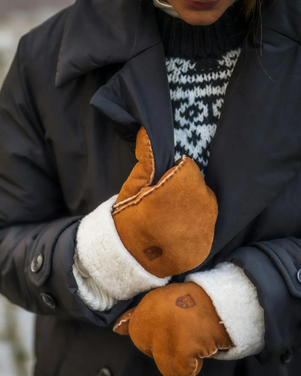 Hestra Womens Sheepskin Mitt Suede Mittens - Cork