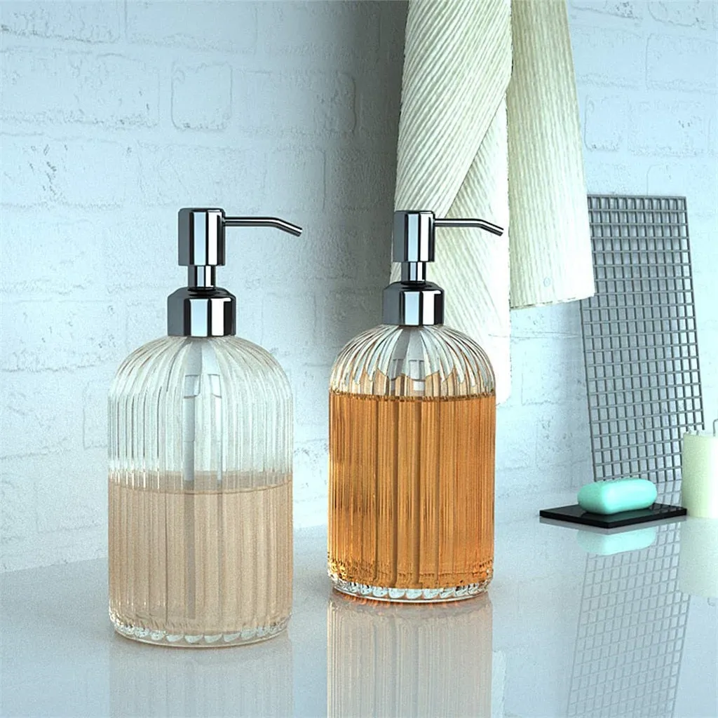 High Quality Large 18oz Manual Soap Dispenser Clear Glass Hand Sanitizer Bottle Containers Press Empty Bottles Bathroom #R25