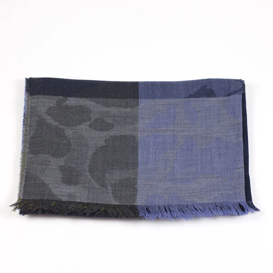 Khaki & blue camo check merino stole