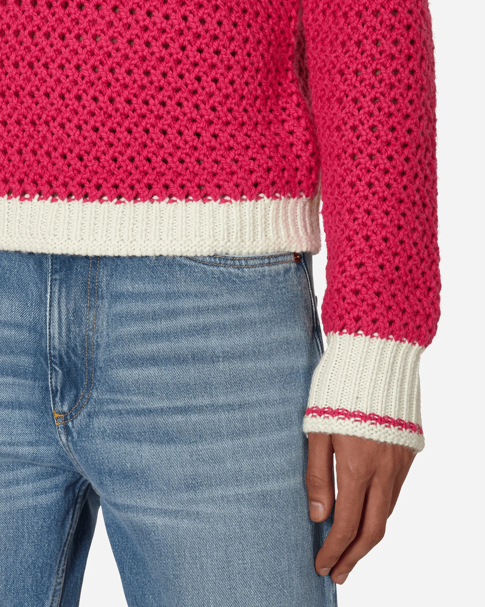 Knitted V-Neck Sweater Fluo Pink