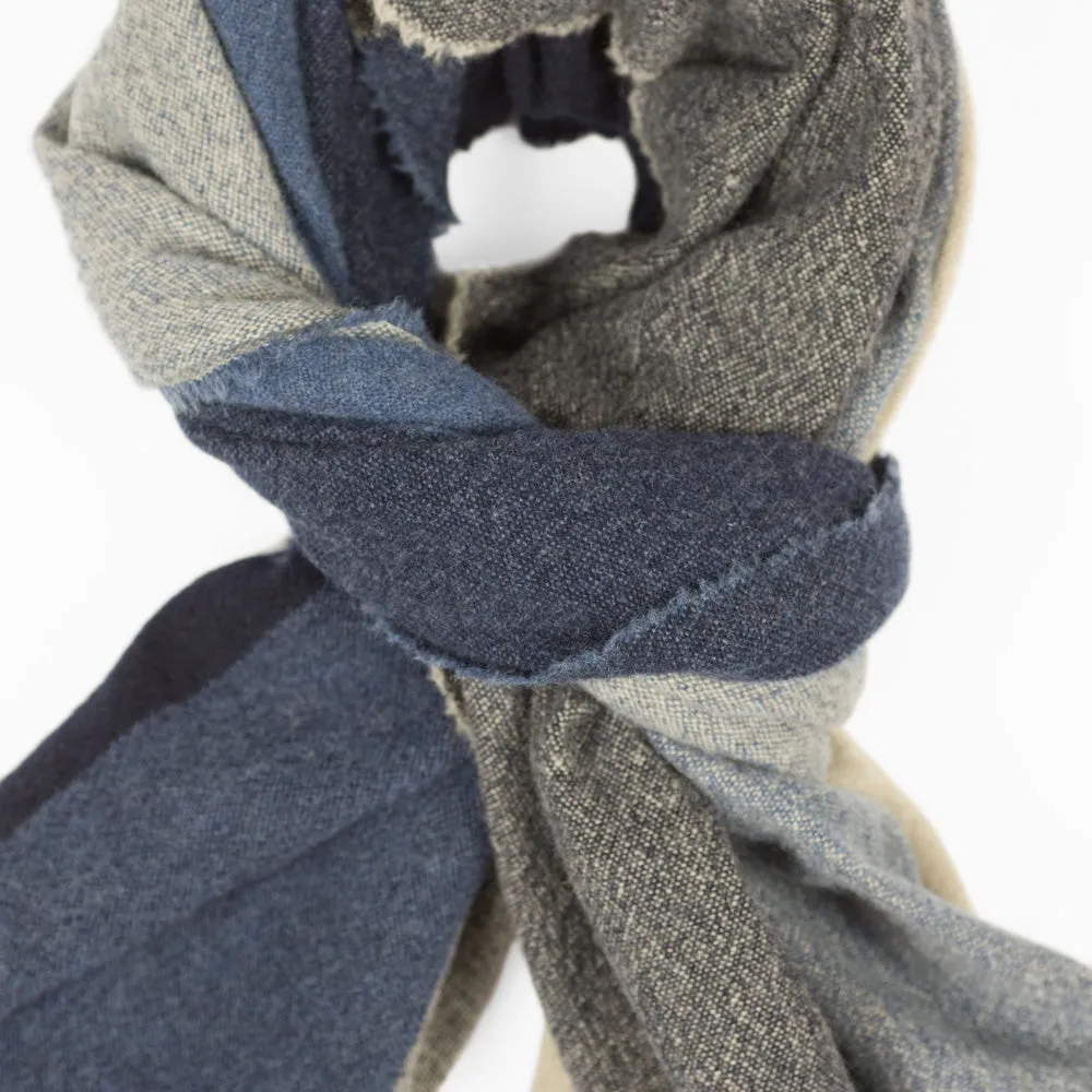 Large washed lambswool/angora stole, grey, blue and cream