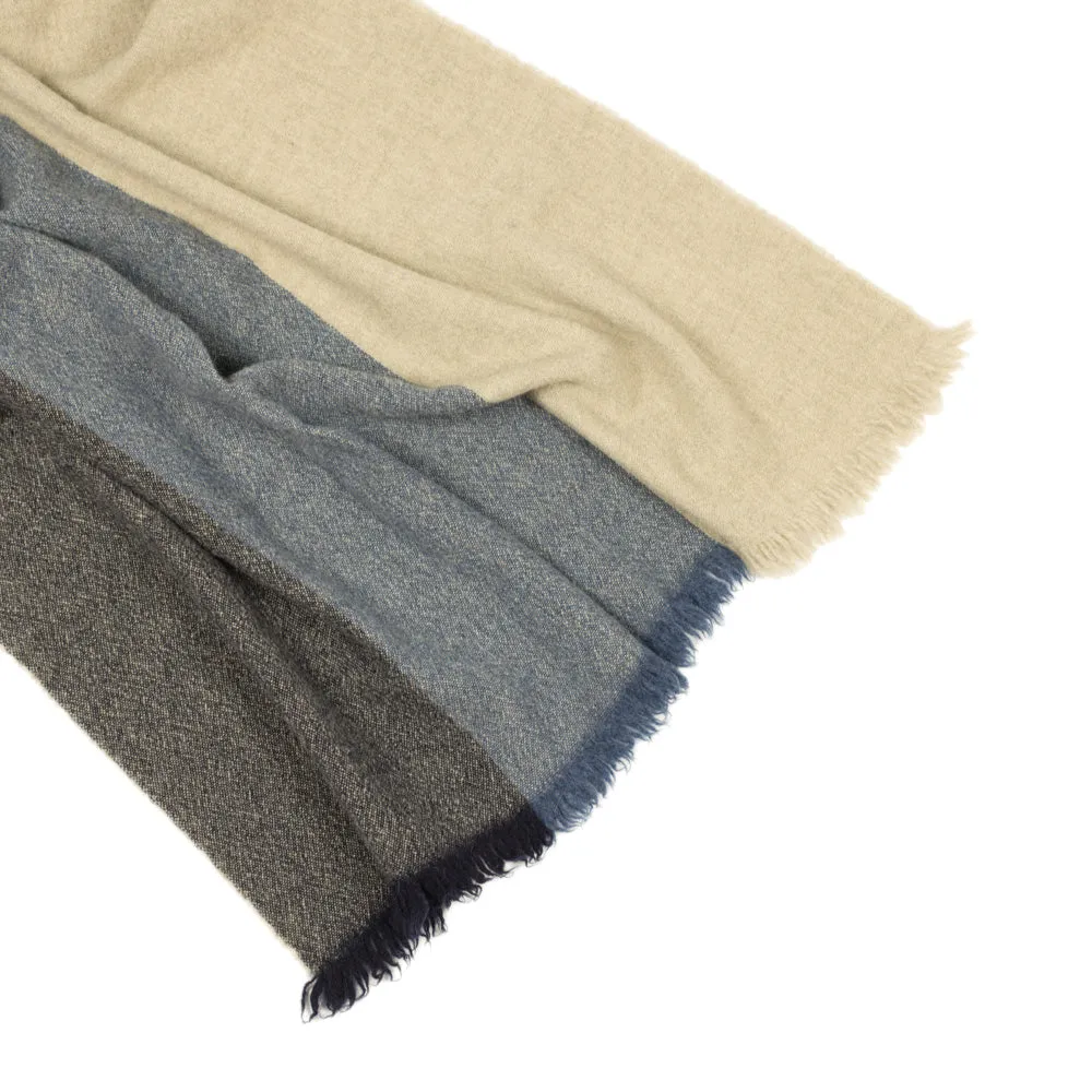 Large washed lambswool/angora stole, grey, blue and cream