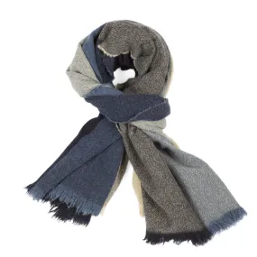 Large washed lambswool/angora stole, grey, blue and cream