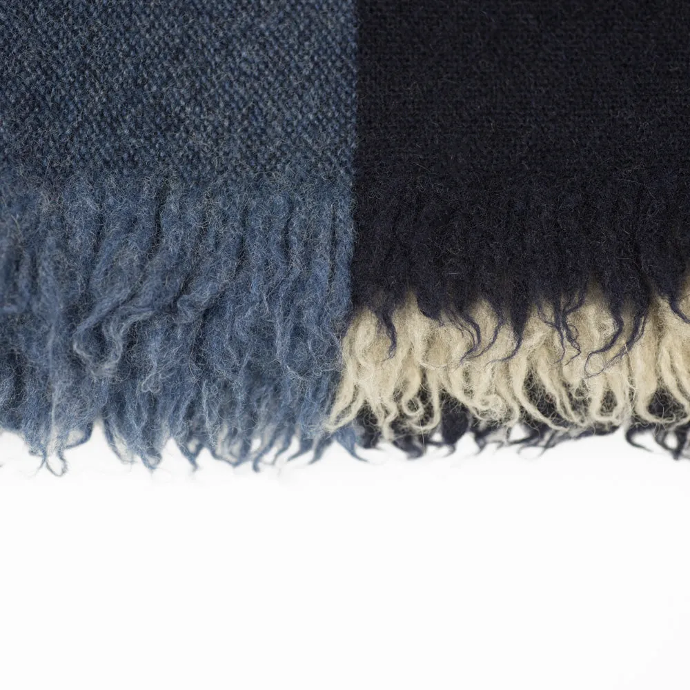 Large washed lambswool/angora stole, grey, blue and cream