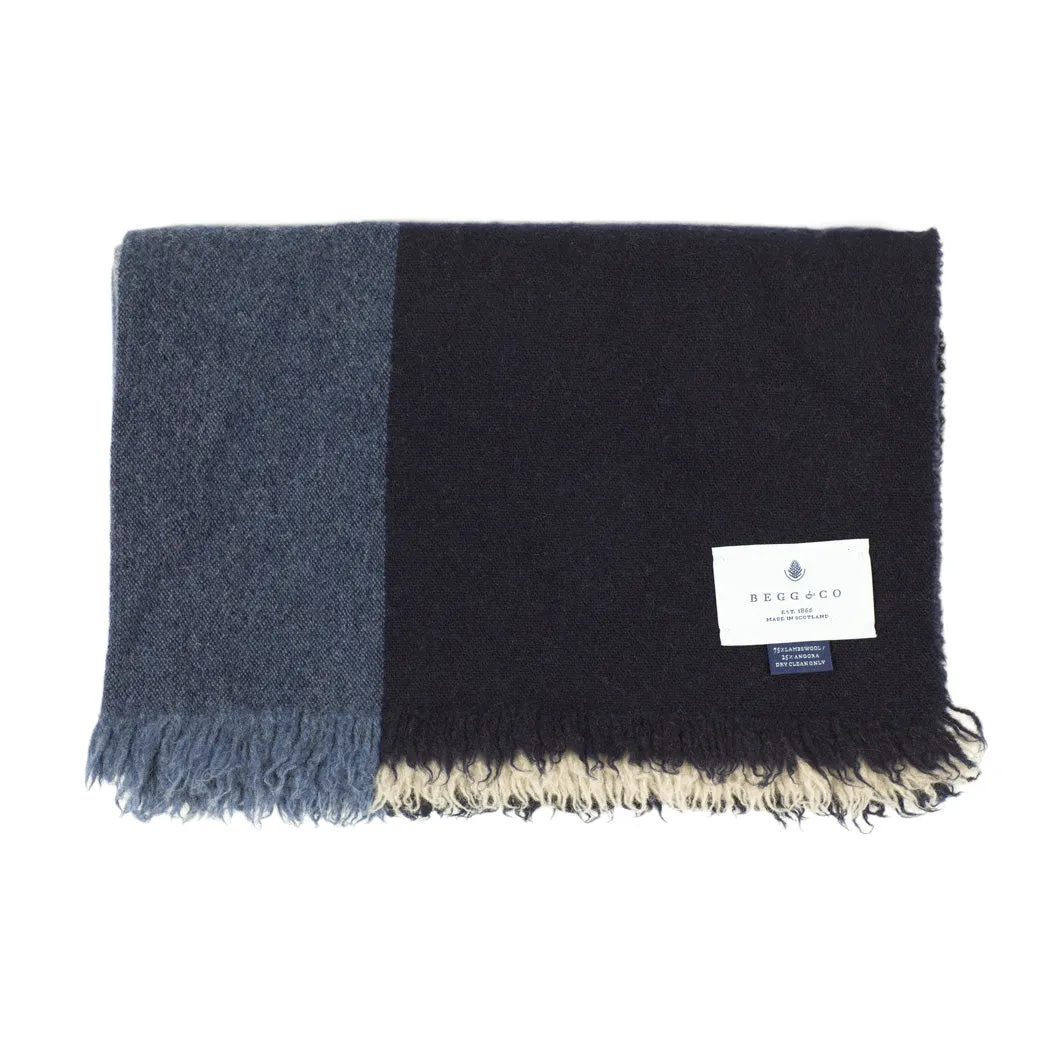 Large washed lambswool/angora stole, grey, blue and cream