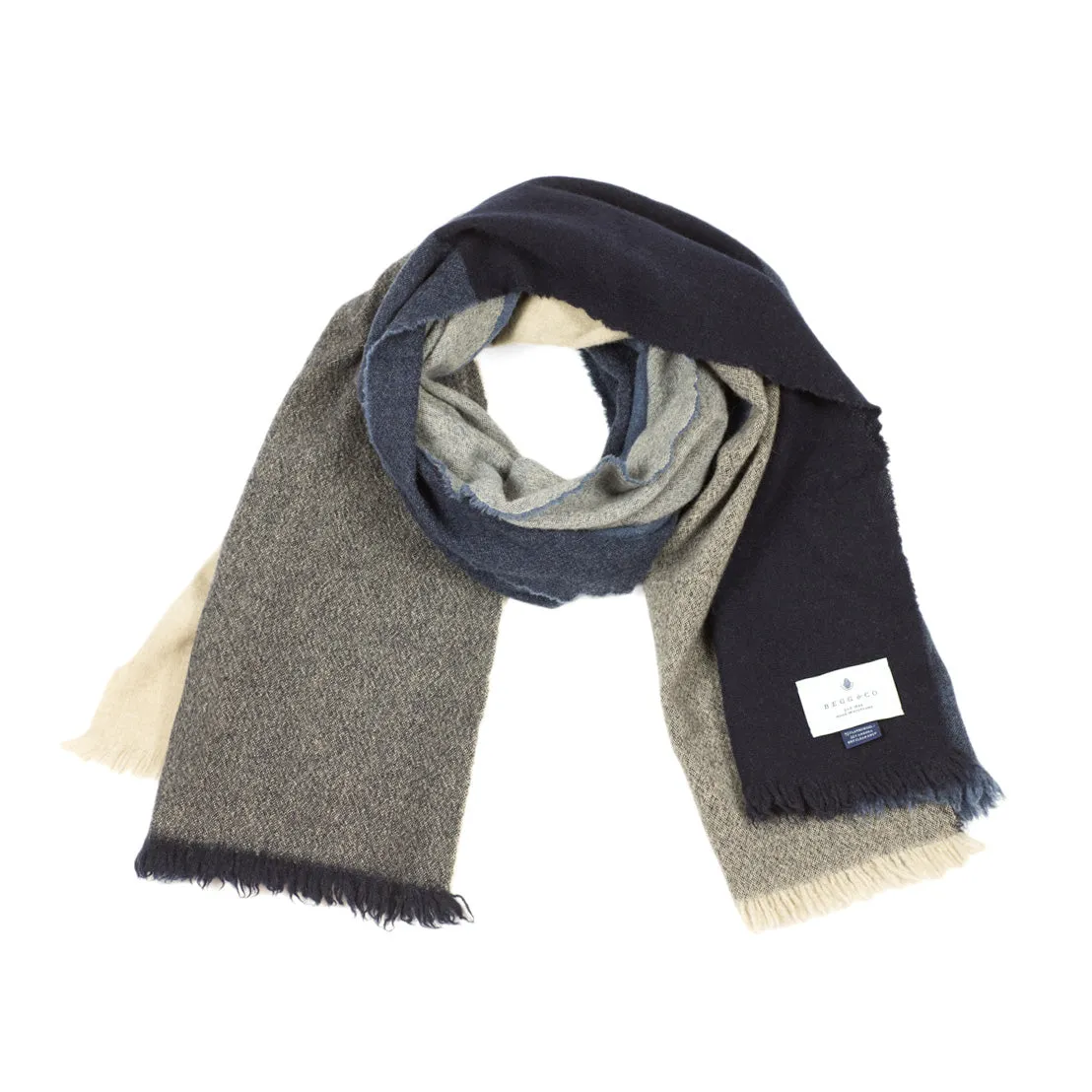 Large washed lambswool/angora stole, grey, blue and cream