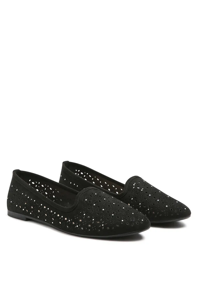 lattice black laser cut loafers