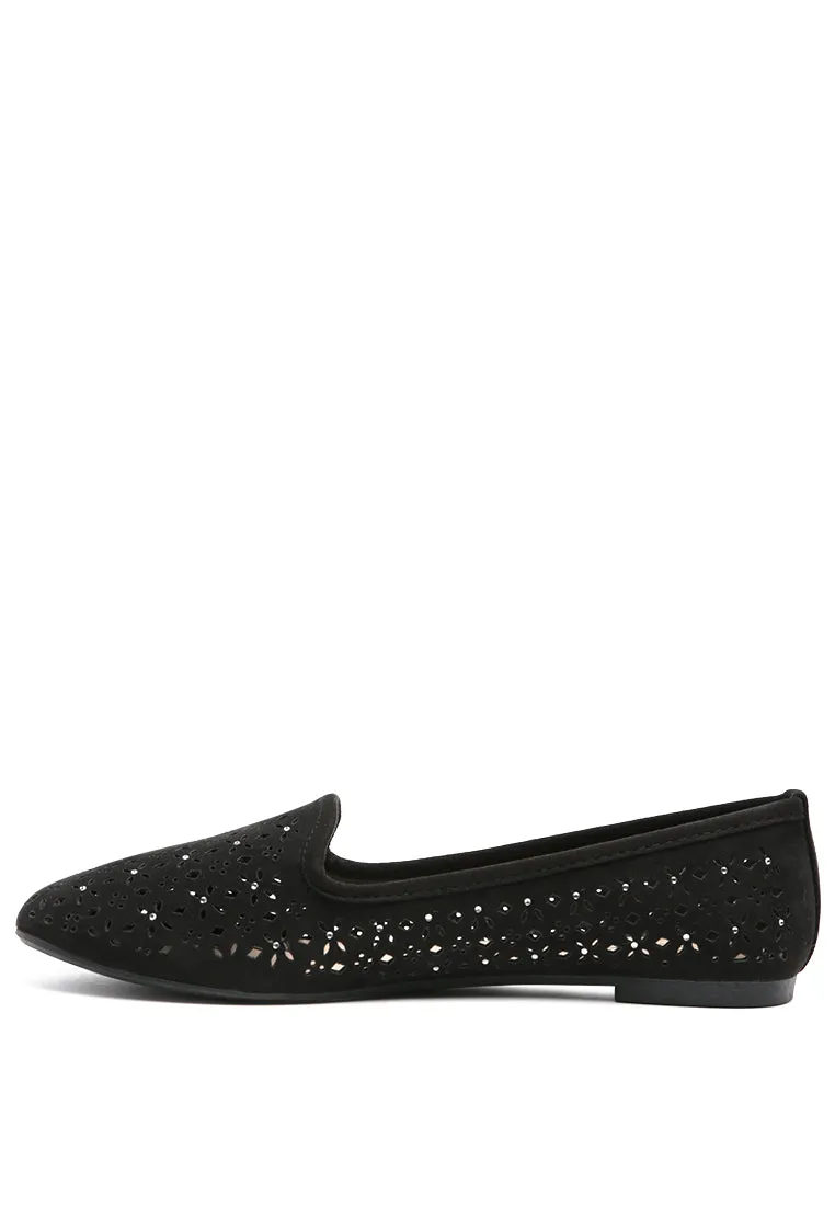 lattice black laser cut loafers