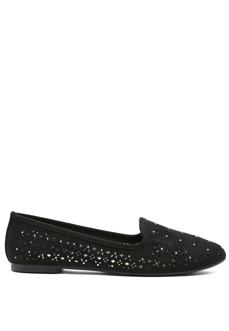 lattice black laser cut loafers