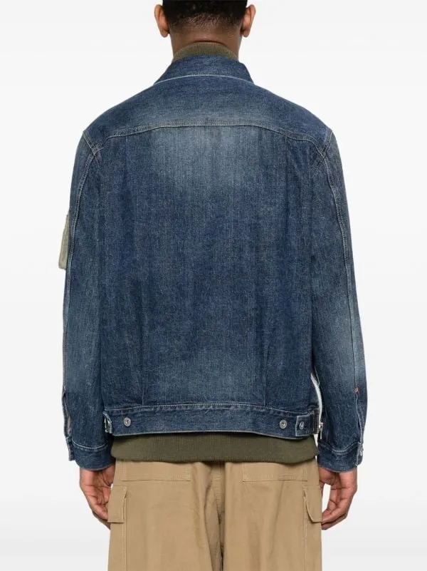 LAYERED BRANDED ZIP PULLER DENIM JACKET