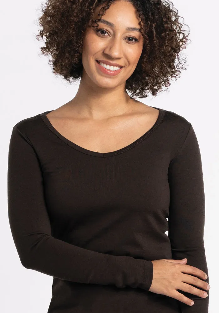 Layla V Neck Top - French Roast