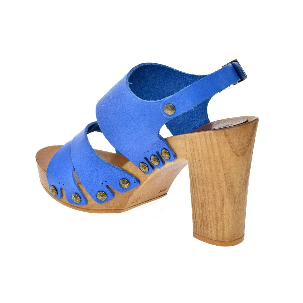 Leather platform sandal  in pine with back strap