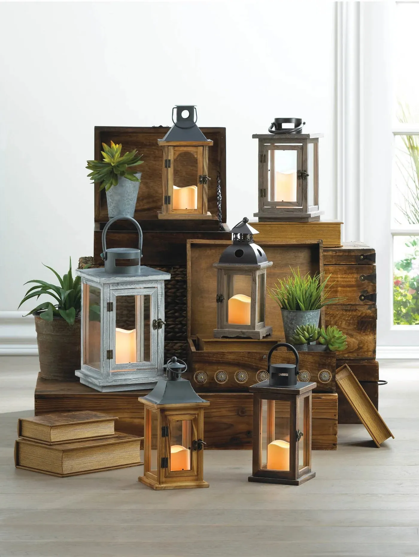 Lodge Wooden Lantern With Led Candle