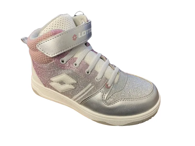 Lotto scarpa da ginnastica alta da ragazza Rocket AMF III Mid Glitter CL S 218170 9DX metal silver-white-pale mauve