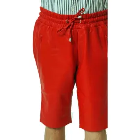 Mens Red Leather Shorts Genuine Nappa Sheepskin