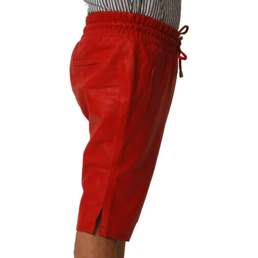 Mens Red Leather Shorts Genuine Nappa Sheepskin