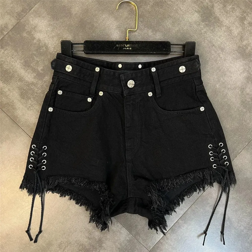 'Midnight Express' Black Alternative Lace Up Shorts