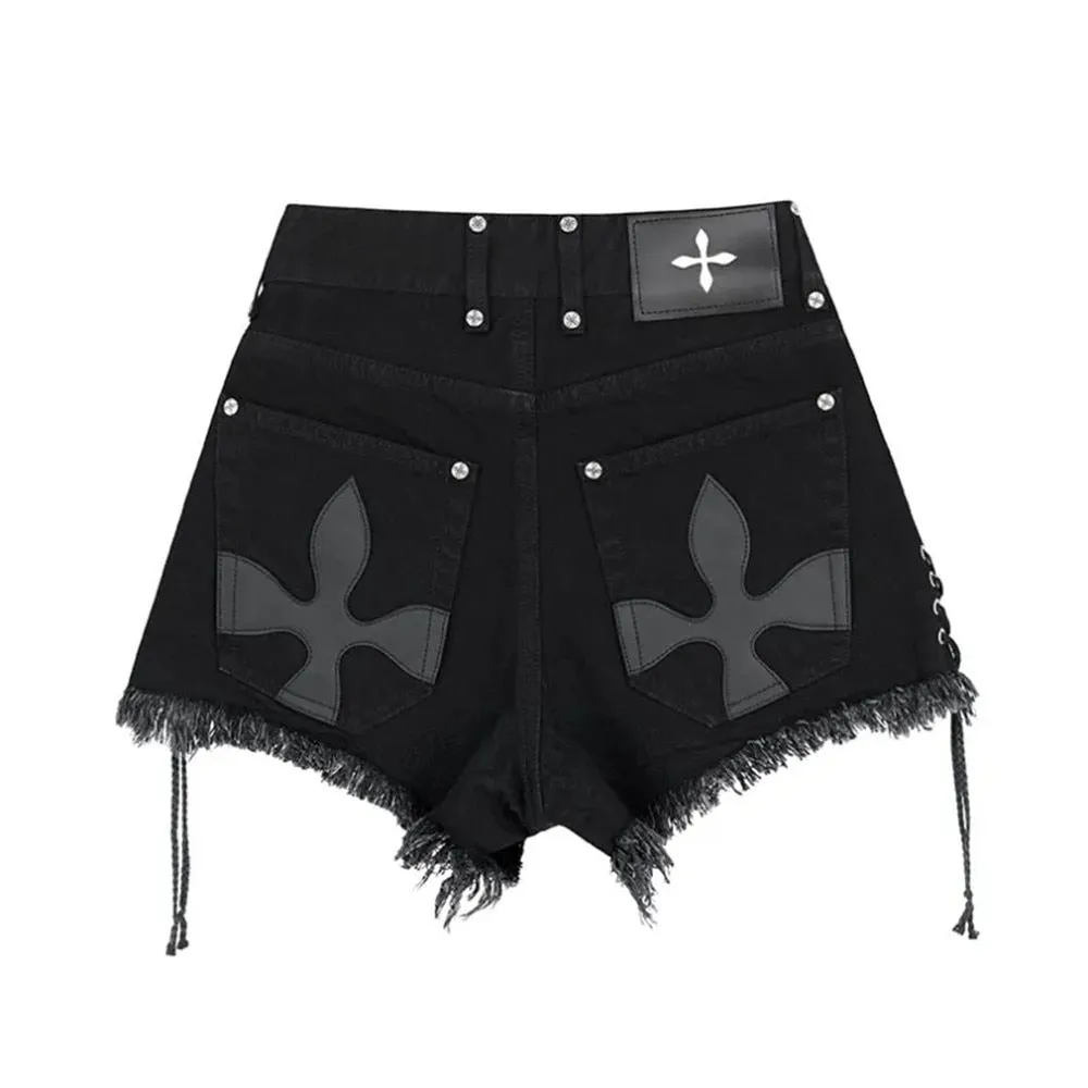 'Midnight Express' Black Alternative Lace Up Shorts