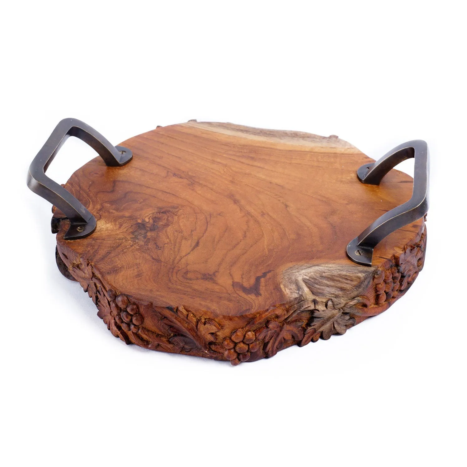 Monggo Carved Teak Serving Platter with Handles