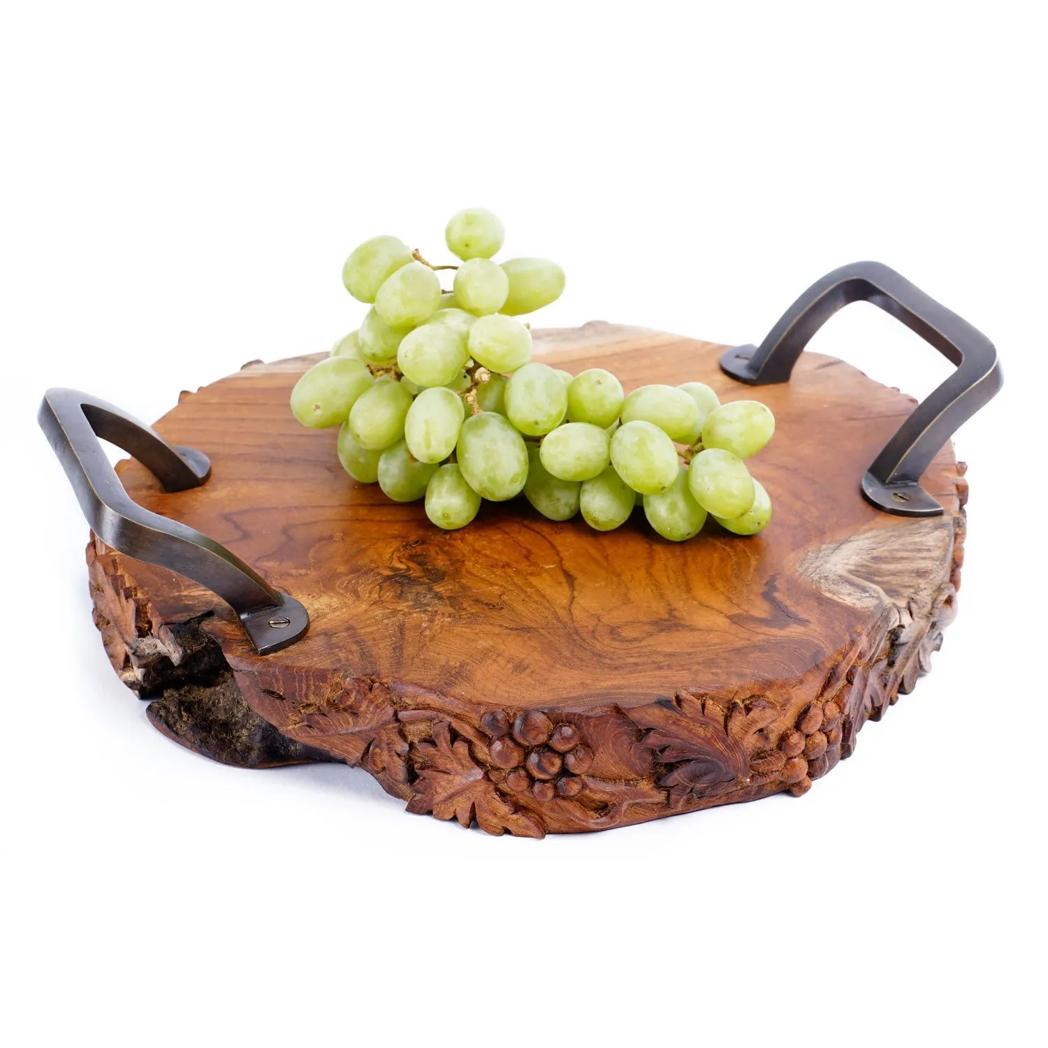 Monggo Carved Teak Serving Platter with Handles