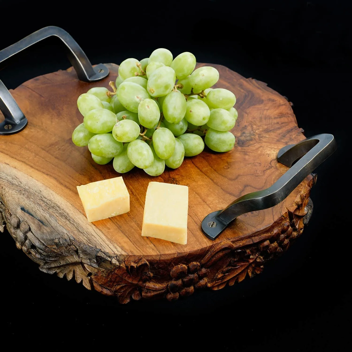 Monggo Carved Teak Serving Platter with Handles