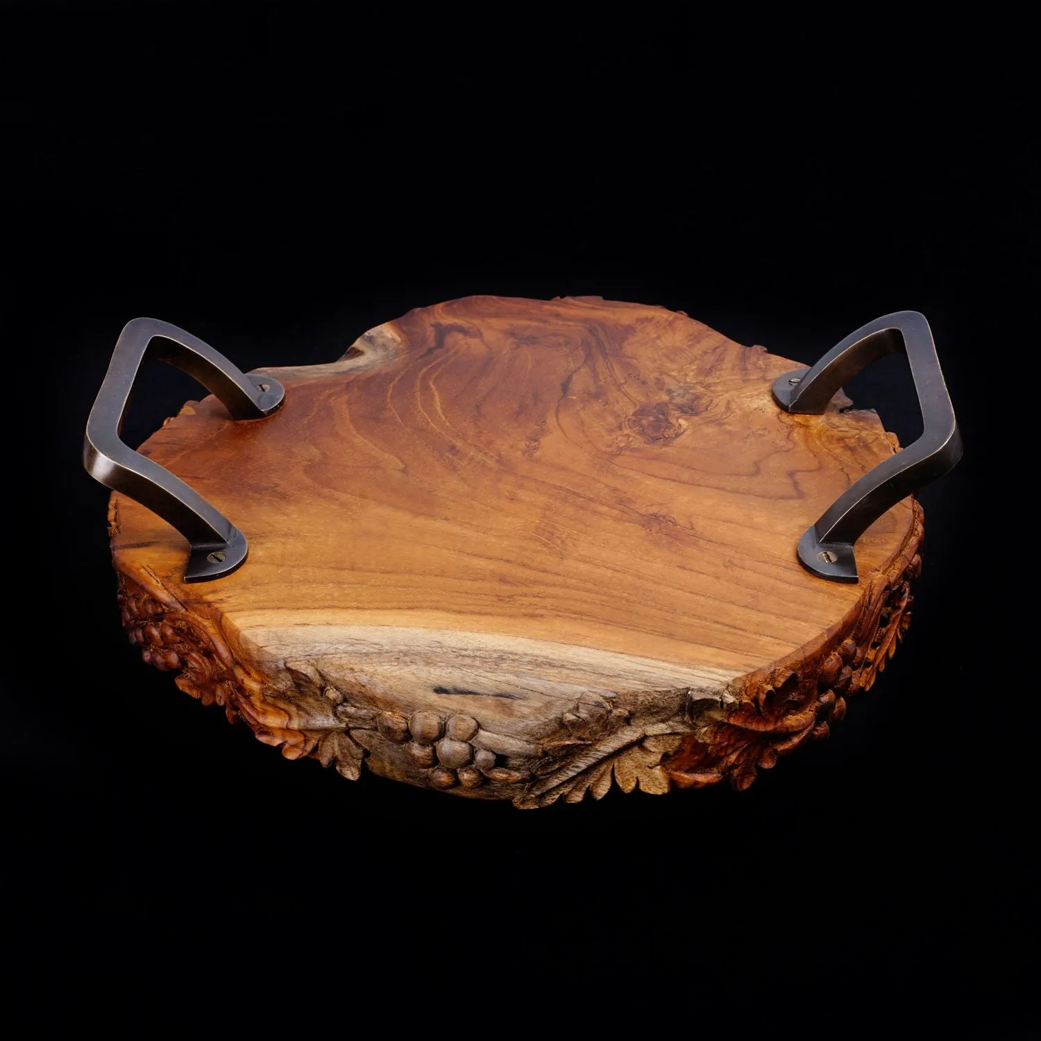 Monggo Carved Teak Serving Platter with Handles