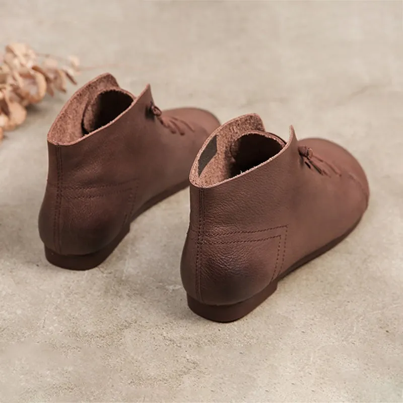 Mori Girl Handmade Flat Barefoot Ankle Booties Soft Leather Shoes In Coffee/Black