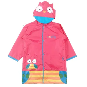 Pink Owl Stripes Knee Length Raincoat for Kids