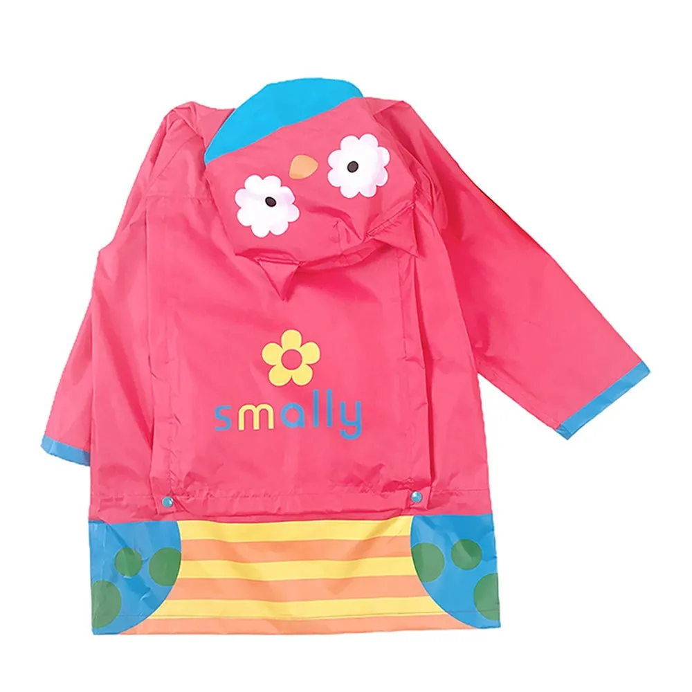 Pink Owl Stripes Knee Length Raincoat for Kids