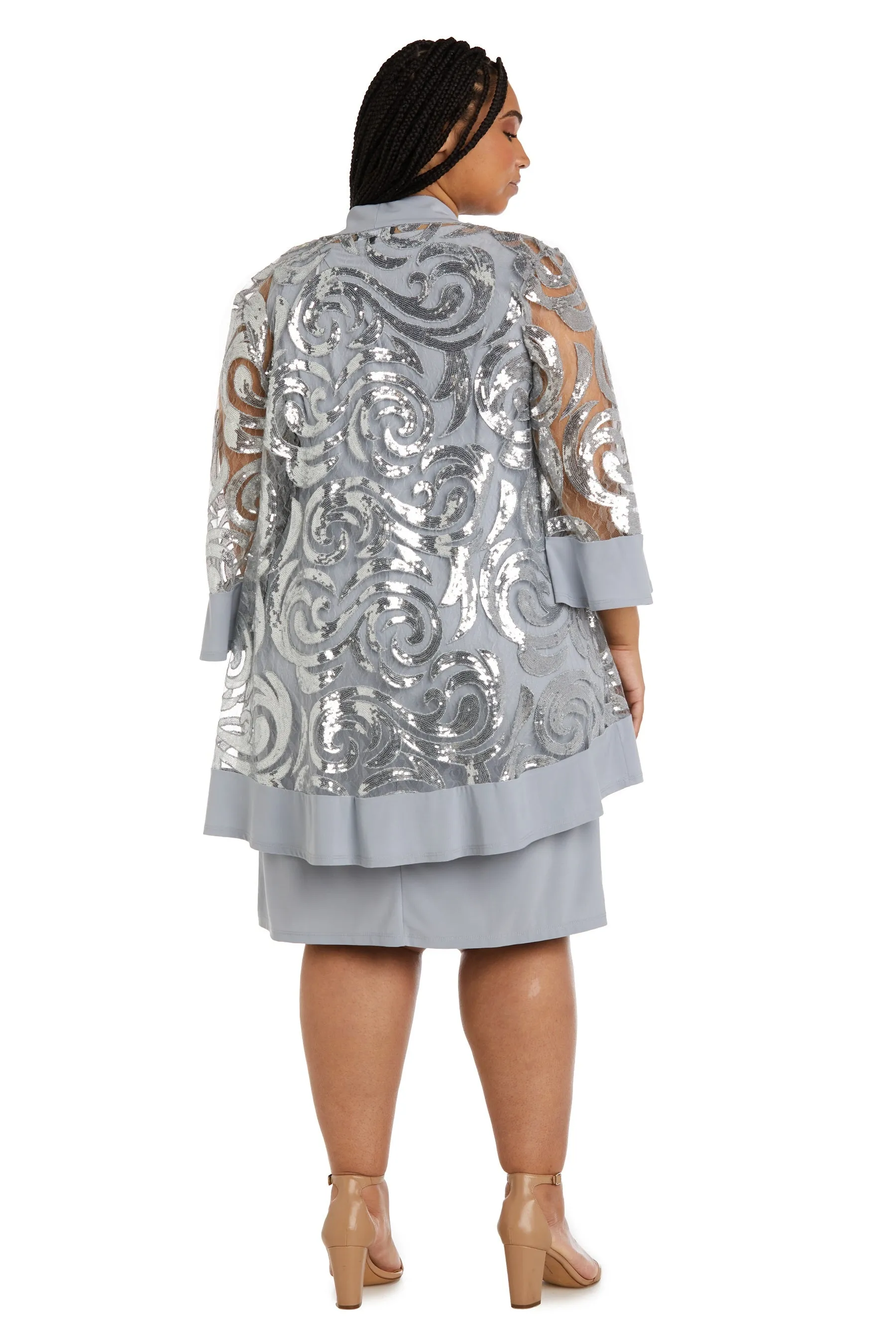 Plus Size Sparkling Sequin Two-Piece Jacket Dress & Necklace