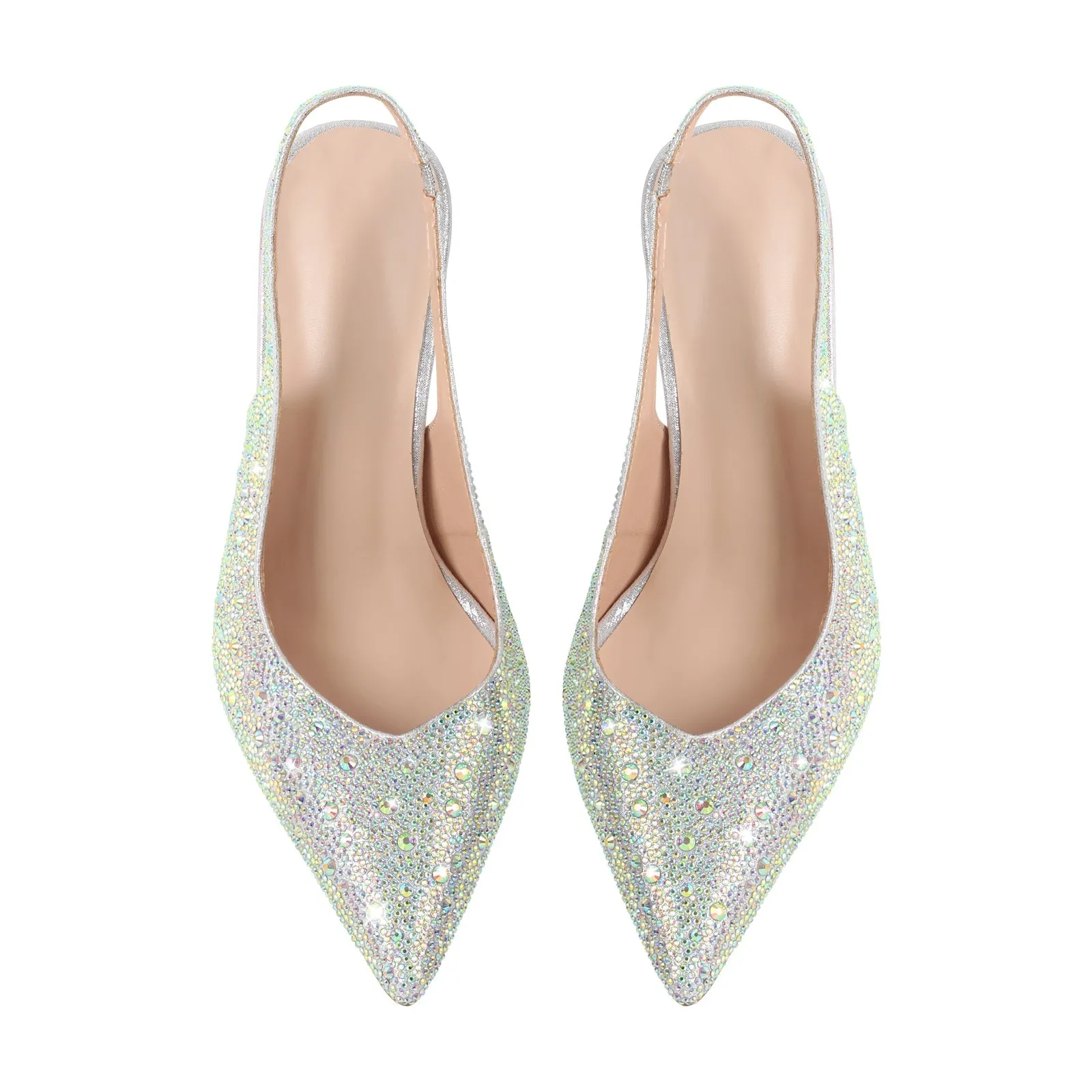 Pointed Toe Rhinestone Kitten Heel Slingback Pumps