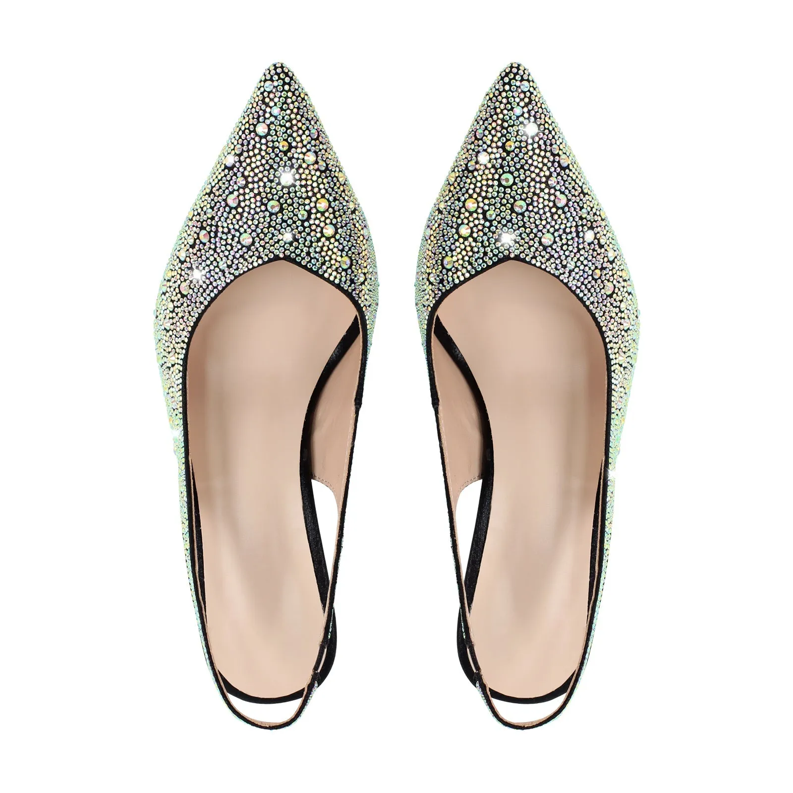 Pointed Toe Rhinestone Kitten Heel Slingback Pumps