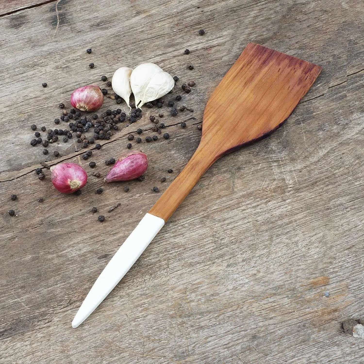 Resto Extra Large Teak Spatula with White Handle