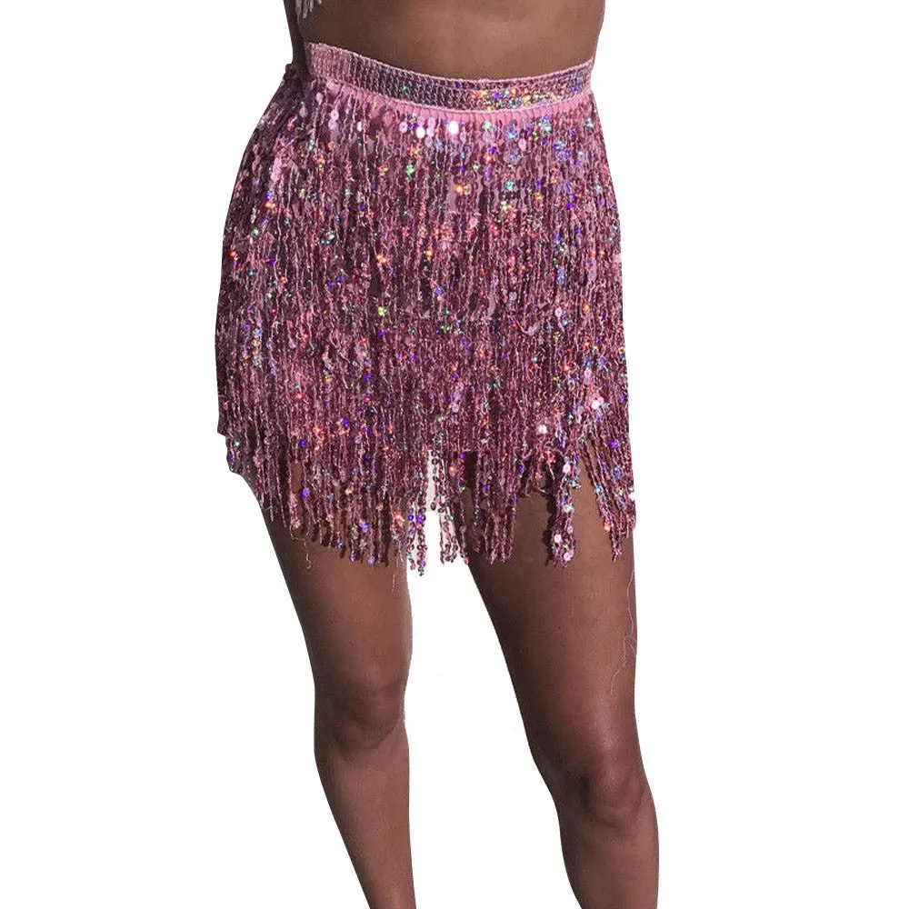 Short Sequin Tassel Wrap Skirt