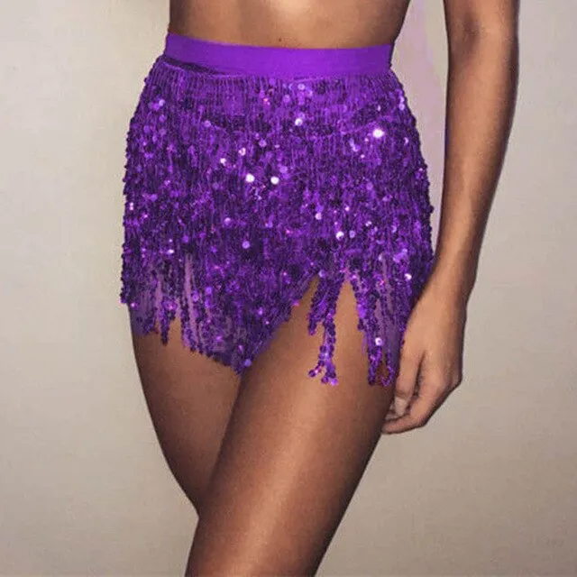 Short Sequin Tassel Wrap Skirt