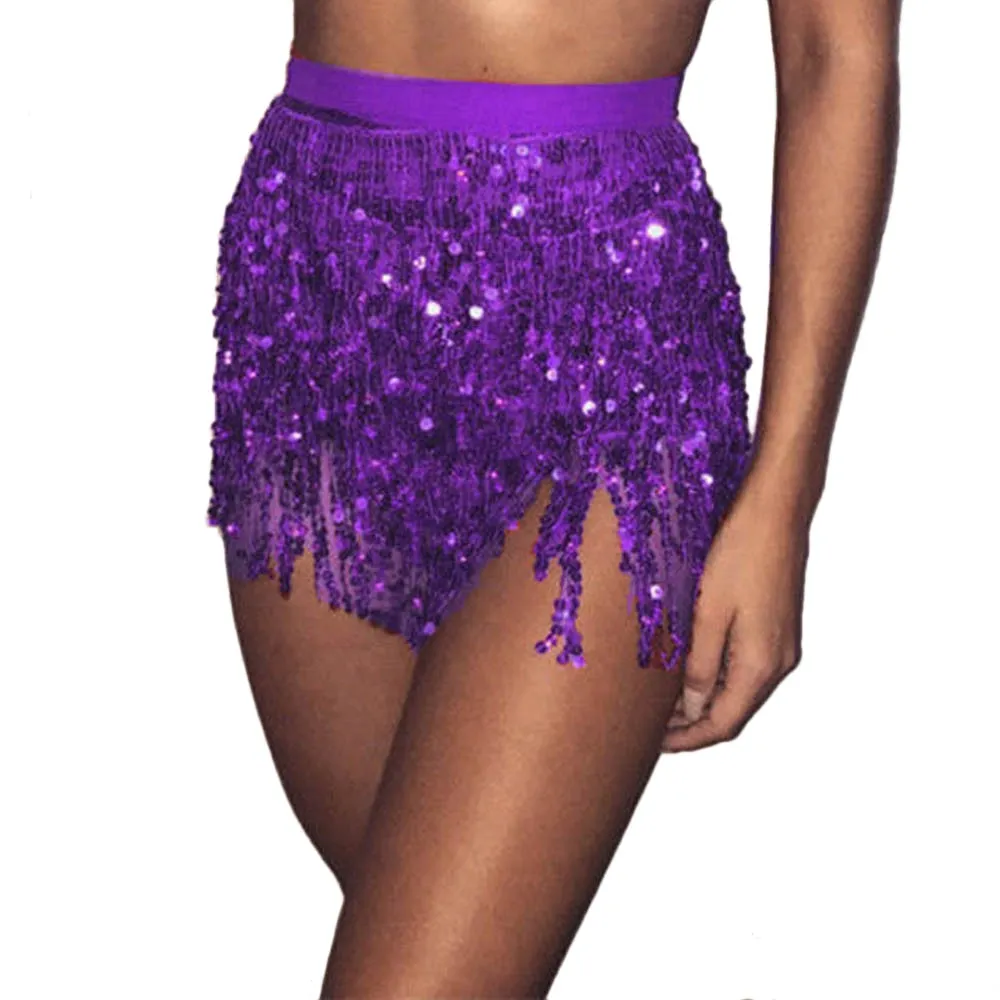 Short Sequin Tassel Wrap Skirt