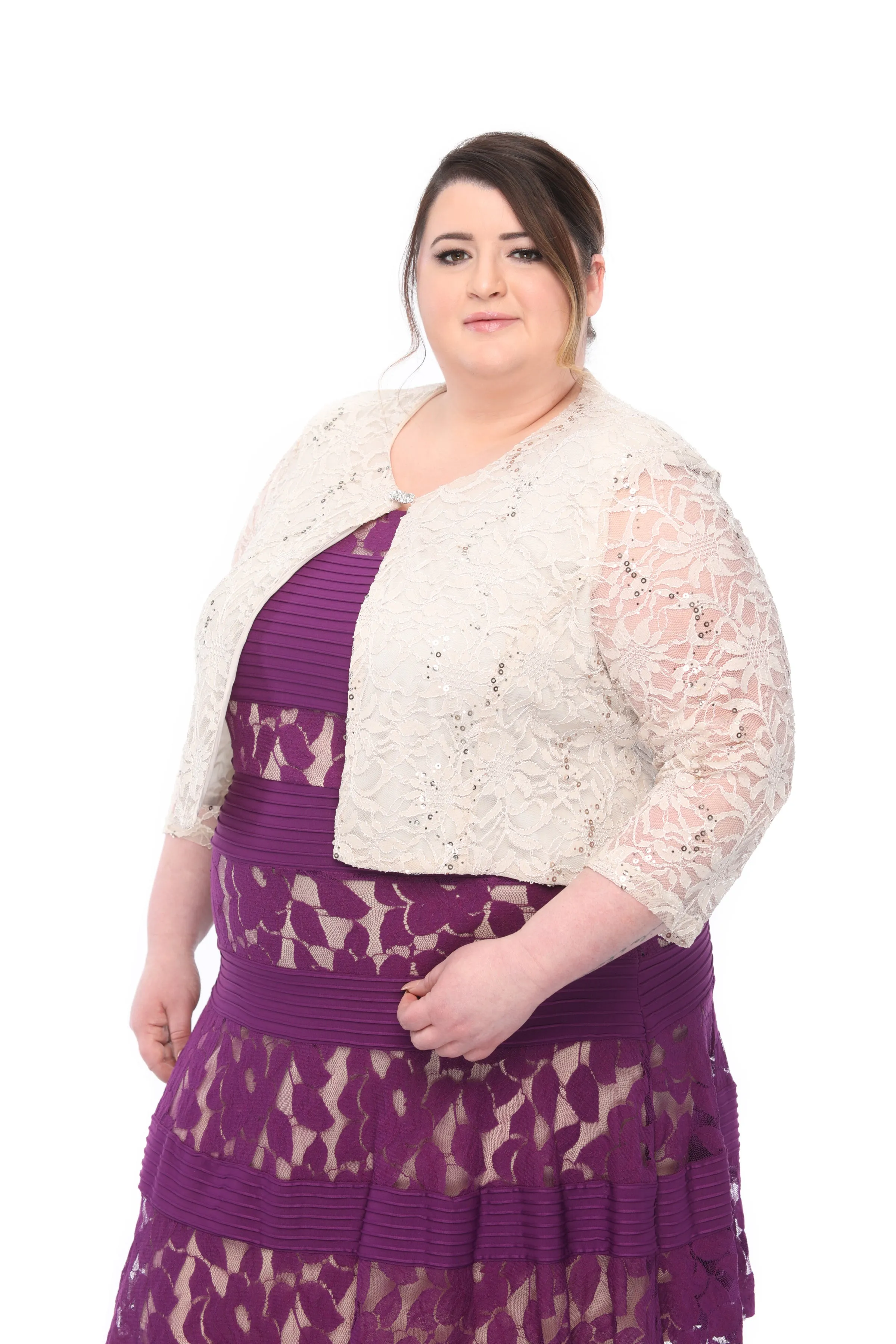 SLEEKTRENDS Womens Plus Size Embellished Sequin LaceBolero Jacket