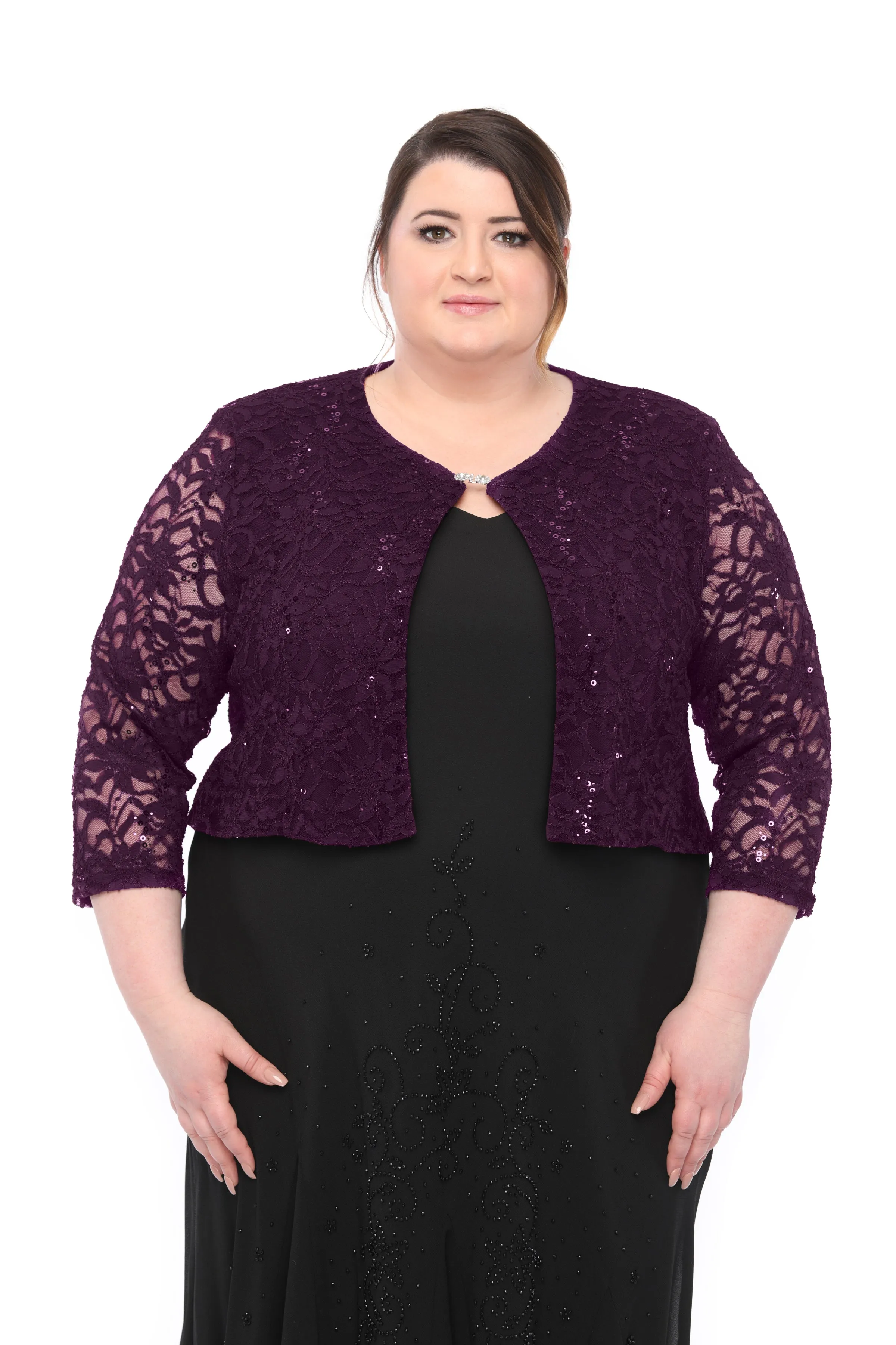 SLEEKTRENDS Womens Plus Size Embellished Sequin LaceBolero Jacket