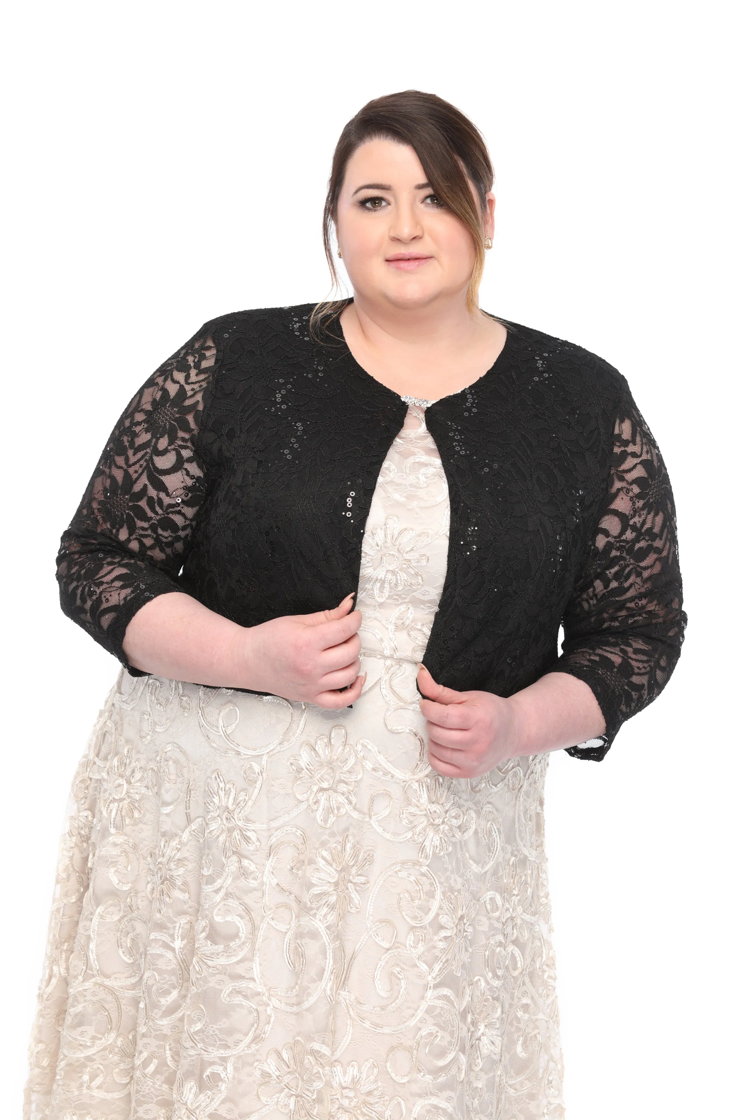 SLEEKTRENDS Womens Plus Size Embellished Sequin LaceBolero Jacket