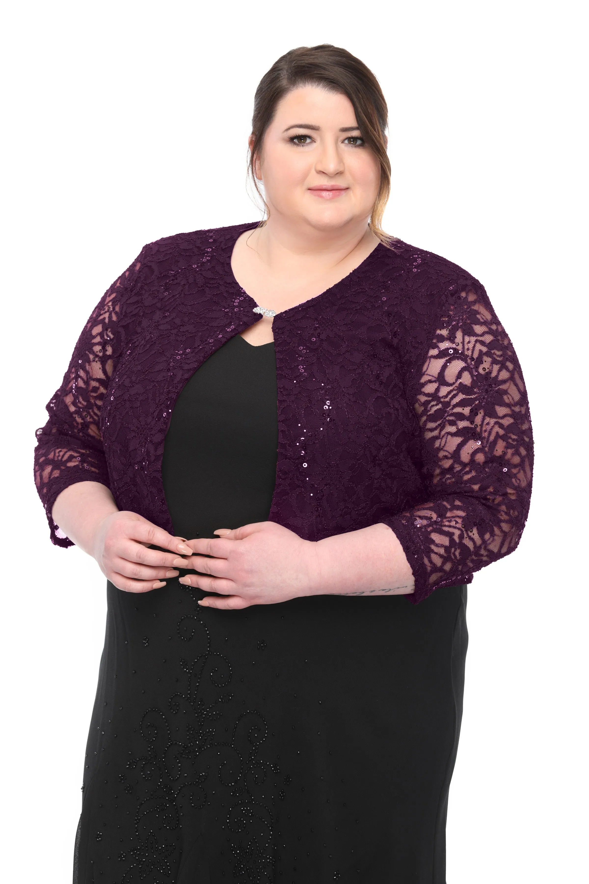 SLEEKTRENDS Womens Plus Size Embellished Sequin LaceBolero Jacket