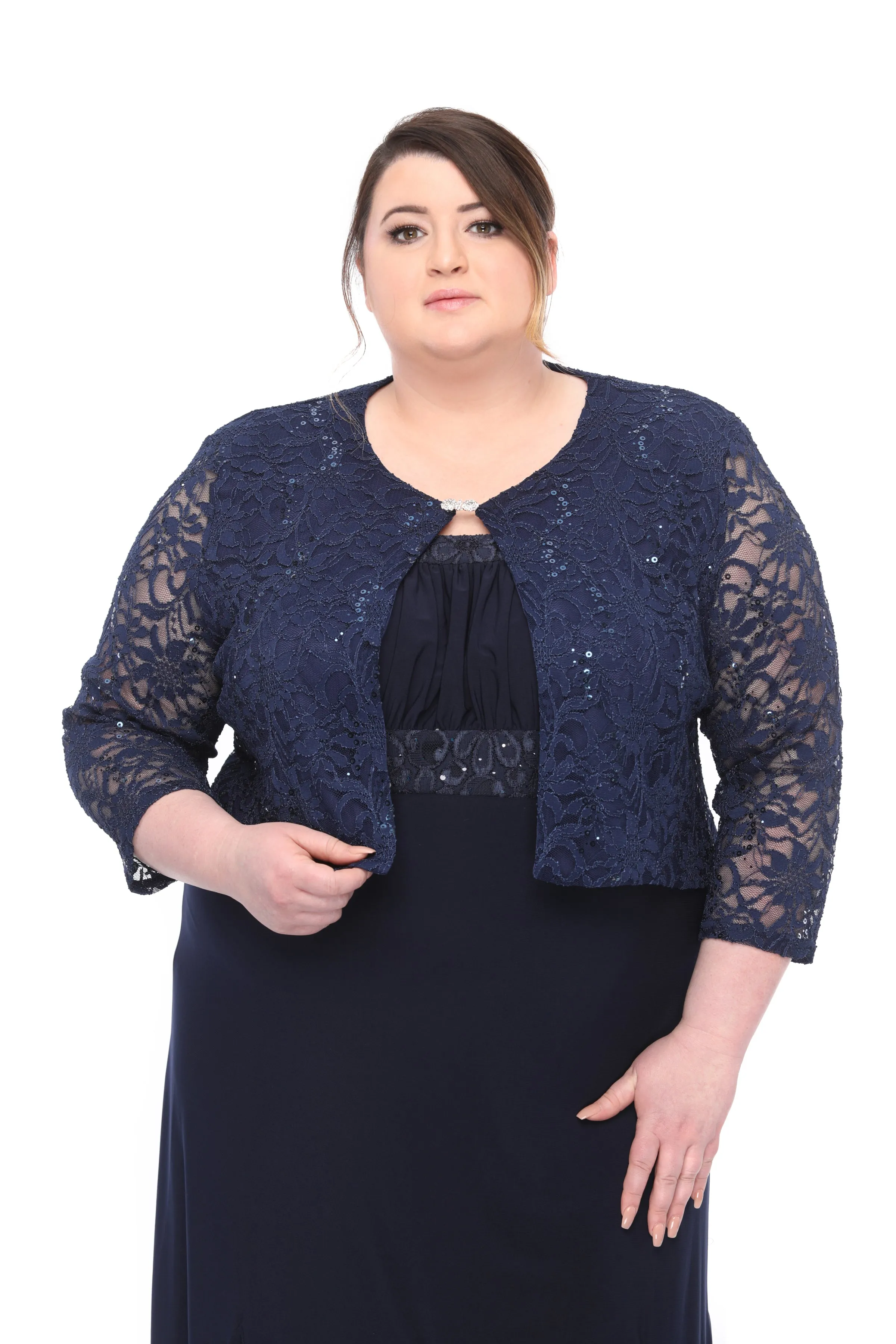 SLEEKTRENDS Womens Plus Size Embellished Sequin LaceBolero Jacket