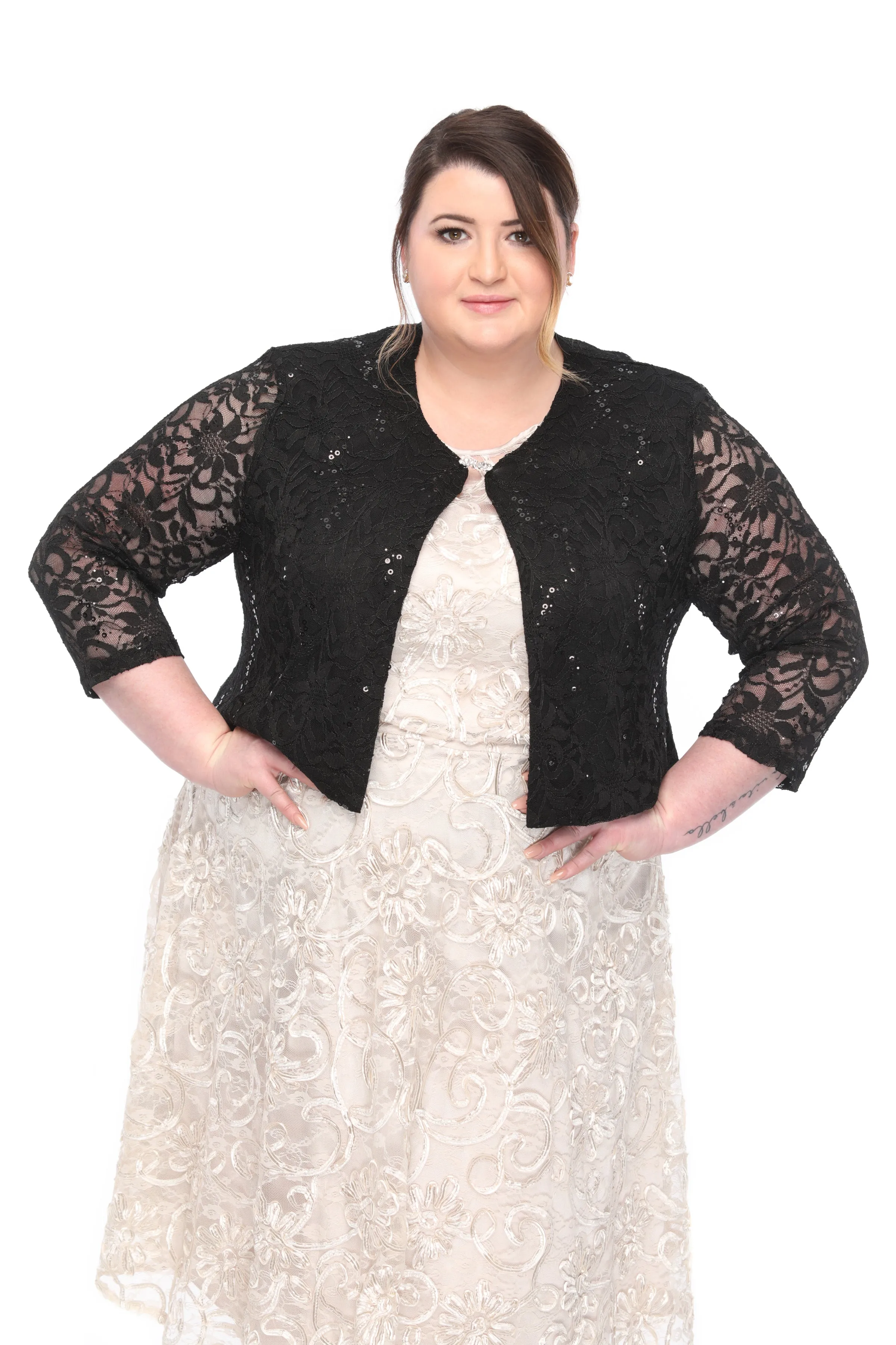 SLEEKTRENDS Womens Plus Size Embellished Sequin LaceBolero Jacket